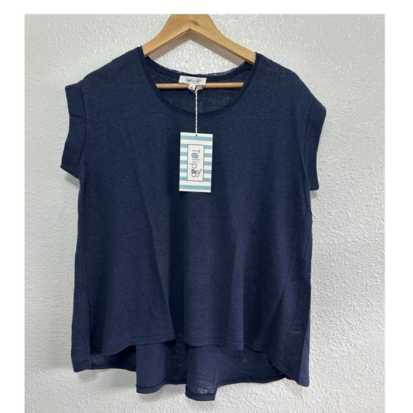 Tulip B by J317 Tops - Tulip B  Womens Navy Blue Linen Blend High-Low Pleated Back Top S
